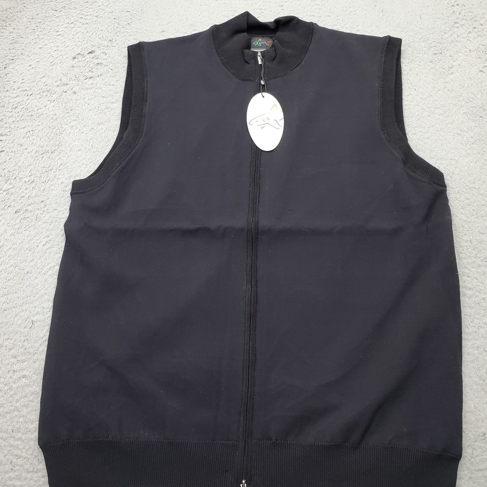Greg Norman Golf Full Zip Vest Mens Large Black Weather Knit Performance Stretch